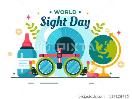 World Sight Day Vector Illustration for 10 October, featuring Vision Inspection, Blindness, and Visual Impairment in a Flat Style Cartoon Background 117829725
