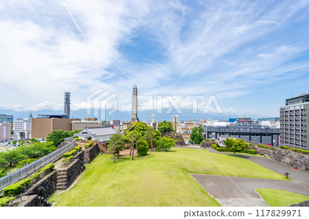 View from the castle tower of Kofu Castle, West, Remains of the main citadel of Kofu Castle, Iron Gate, Gratitude Monument, Remains of the Copper Gate, Yamanashi Prefectural Government Office, Yamanashi Prefectural Disaster Prevention Building 117829971