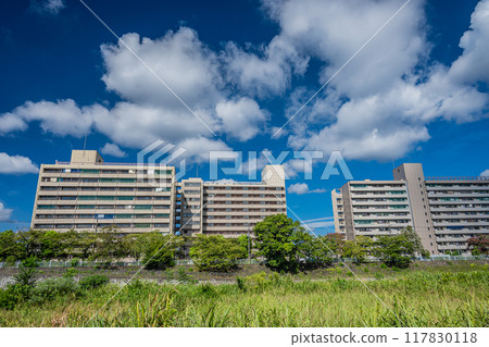 Apartment building along the Kamo River, downstream of Shichijo Ohashi Bridge Apartment building along the Kamo River, downstream of Shichijo Ohashi Bridge 117830118