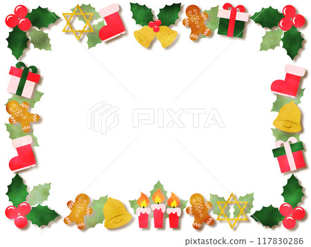 Christmas paper craft style frame 117830286