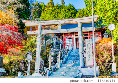 Tokyo Musashi Mitake Shrine in autumn colors: San no Torii and Zuishinmon Gate 117830514