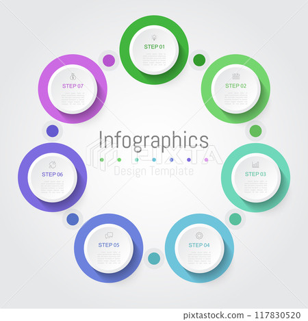 Infographic 7 options design elements for your business data. Vector Illustration. 117830520