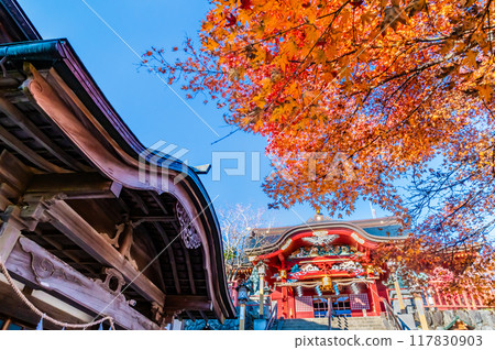 Tokyo: Musashi Mitake Shrine's worship hall dyed in autumn leaves 117830903
