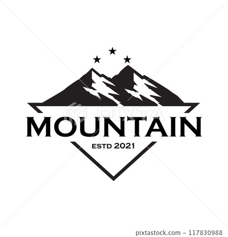 Mountain Silhouette with Black and White Stars for Adventure Vintage Outdoor Landscape Triangle Logo Simple Label Design Mountain Silhouette with Black and White Stars for Adventure Vintage Outdoor Landscape Triangle Logo Simple Label Design 117830988