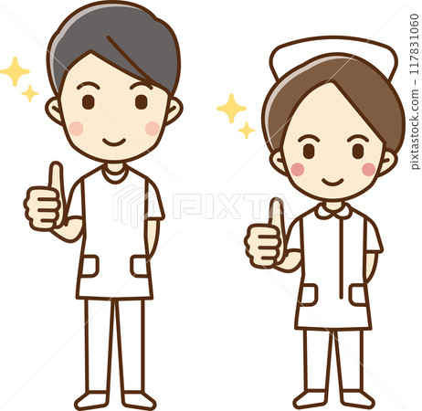 一名男女醫護人員豎起大拇指的插圖 117831060