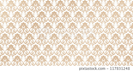 Seamless Pattern golden ornament damask style isolated white background for wallpaper the bedroom, patterned fills, webs pages, surface textures, book covers, fabrics printing, textiles tiles interior 117831248