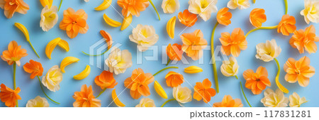 blue flowers on a blue background blue flowers on a blue background 117831281