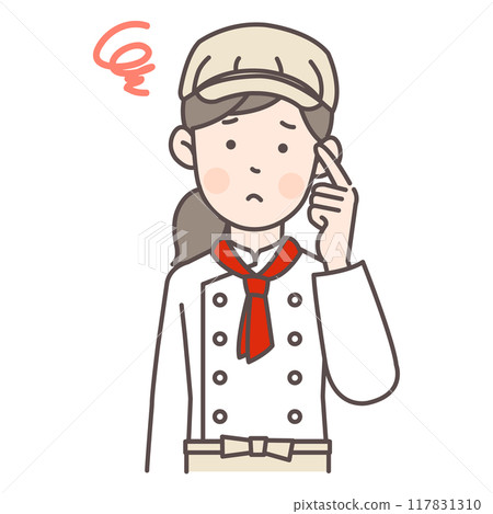 A female bakery staff member with a troubled face A female bakery staff member with a troubled face 117831310