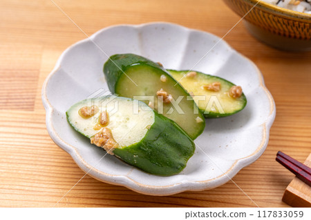 Cucumbers pickled in soy sauce and koji 117833059