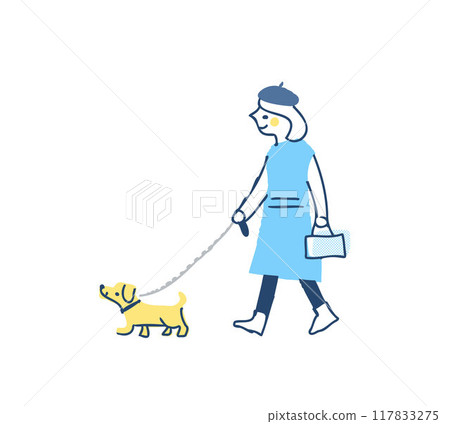 Woman walking a dog Woman walking a dog 117833275