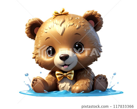 A cute and cheerful little brown bear. 117833366
