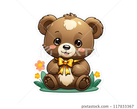 A cute and cheerful little brown bear. 117833367