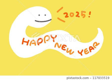 蛇的新年賀卡，肚子上寫著新年快樂 Reiwa 7 2025 年蛇 117833519
