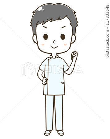 一位興奮的年輕男護士的全身插圖 一位興奮的年輕男護士的全身插圖 117833649