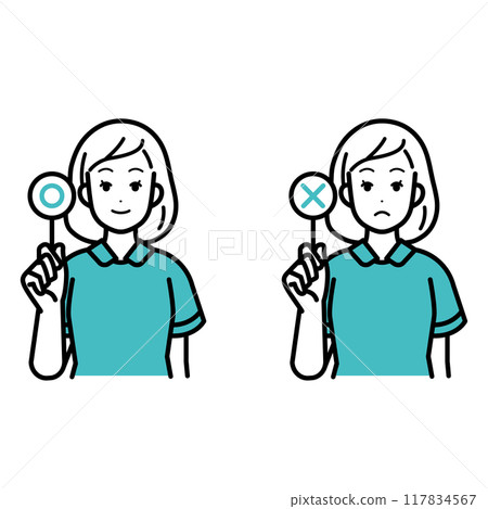 Nurse holding a plus or minus sign illustration 117834567
