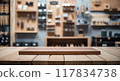wooden table in modern restaurant 117834738