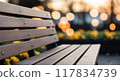 wooden table in modern restaurant 117834739