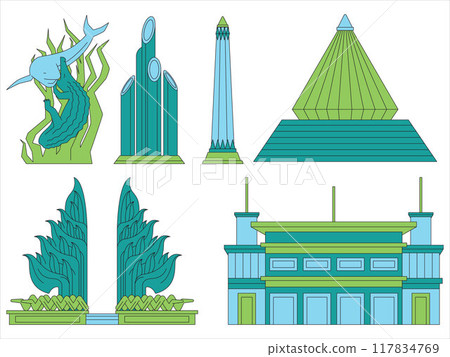 Surabaya Indonesia East Java historical landmarks places tourism destination culture City of Heroes set collection design Surabaya Indonesia East Java historical landmarks places tourism destination culture City of Heroes set collection design 117834769