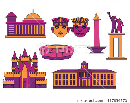 Jakarta Indonesia culture landmarks tourism destination capital city urban Betawi heritage set collection design Jakarta Indonesia culture landmarks tourism destination capital city urban Betawi heritage set collection design 117834770