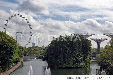 95972 濱海灣花園 超級樹與池塘以及新加坡摩天觀景輪 117834982