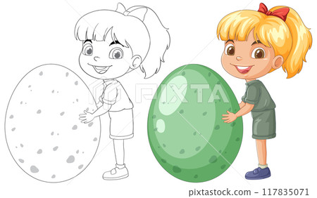 Girl with Dinosaur Egg Illustration 117835071
