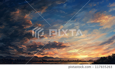 Twilight sky and countryside landscape 117835263