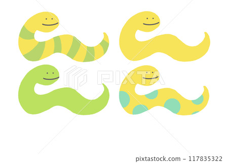 Colorful snake illustration set New Year's card material 2025 Striped polka dot 117835322