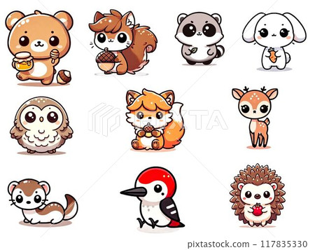森林動物聚集的可愛角色 117835330