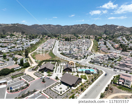 Aerial view of big houses community in Escondido, California 117835557