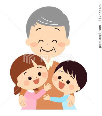 Children hugging their grandfather 117835580