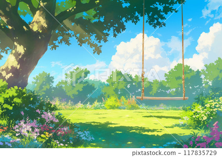 A handmade swing in a natural park 117835729