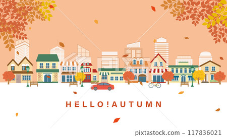 Autumn leaves Autumn cityscape (Full HD 16:9 size) 117836021