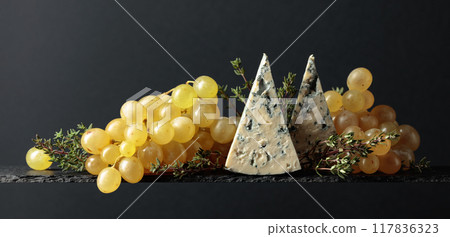 Grapes with blue cheese and thyme. Grapes with blue cheese and thyme. 117836323