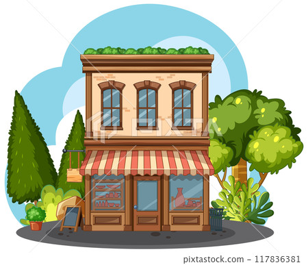 Charming Brick Storefront with Trees Charming Brick Storefront with Trees 117836381
