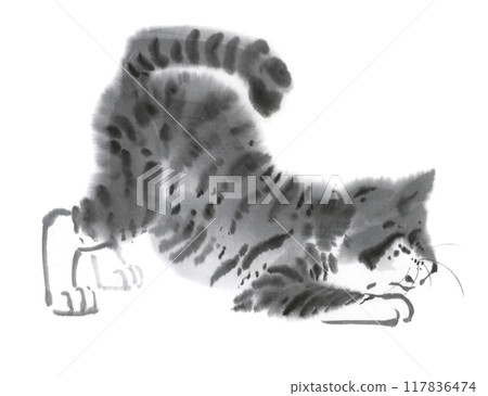 小貓泰然自若,水墨畫 小貓泰然自若,水墨畫 117836474