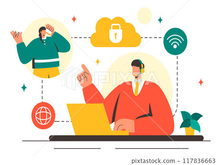 VOIP or Voice Over Internet Protocol Vector Illustration with Telephony Scheme Technology and Network Phone Call Software in Flat Background VOIP or Voice Over Internet Protocol Vector Illustration with Telephony Scheme Technology and Network Phone Call Software in Flat Background 117836663