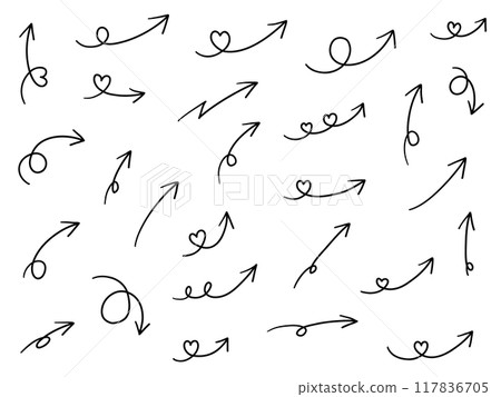 手繪箭頭圖示的向量插圖集。心，手繪，簡單，質問者 117836705