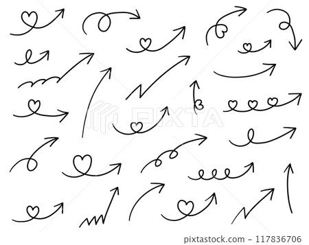 Vector illustration set of hand drawn arrow icons. Heart, hand drawn, simple, arrow 117836706