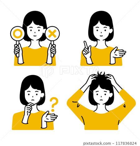 問題、答案、解釋、女性上半身插圖變化 117836824