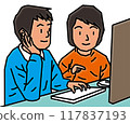 Brother and sister doing research on a computer 117837193