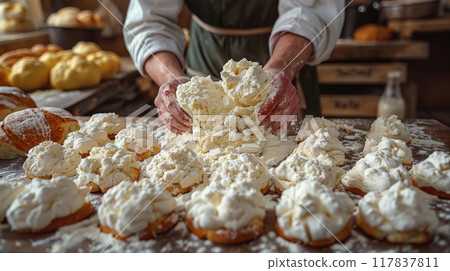 Baker kneading dough Baker kneading dough 117837811