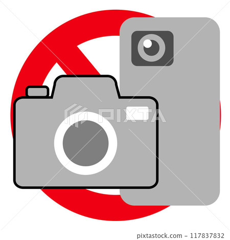 Simple no photography sign icon #4 with white background behind the sign 117837832