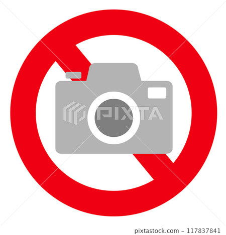 Simple no photography sign icon No. 8 Camera only sign behind white background 117837841