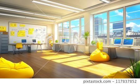 Vibrant startup workspace with creative decor 117837852