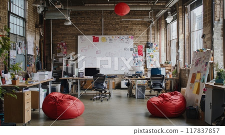 Vibrant startup workspace with creative decor Vibrant startup workspace with creative decor 117837857