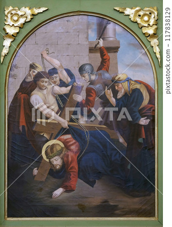 3rd Stations of the Cross, Jesus falls the first time, church of Saint Matthew in Stitar, Croatia 3rd Stations of the Cross, Jesus falls the first time, church of Saint Matthew in Stitar, Croatia 117838129