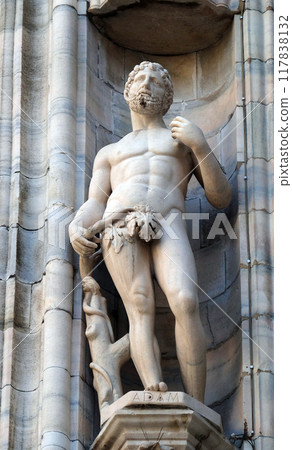 Adam, statue on the Milan Cathedral, Duomo di Santa Maria Nascente, Milan, Lombardy, Italy Adam, statue on the Milan Cathedral, Duomo di Santa Maria Nascente, Milan, Lombardy, Italy 117838132