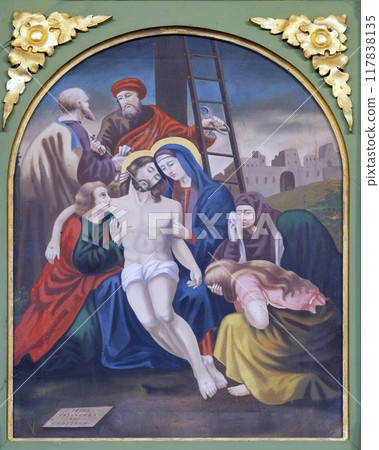 13th Stations of the Cross,Jesus' body is removed from the cross, church of Saint Matthew in Stitar, Croatia 117838135