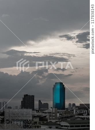 Architecture exterior of Modern high-rise buildings of Dramatic sky in the city of Bangkok. 117838143