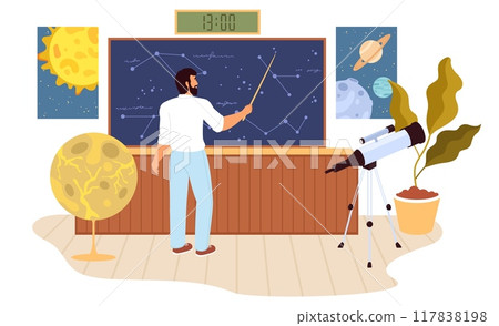 Astronomy classroom interior with teacher vector illustration 117838198